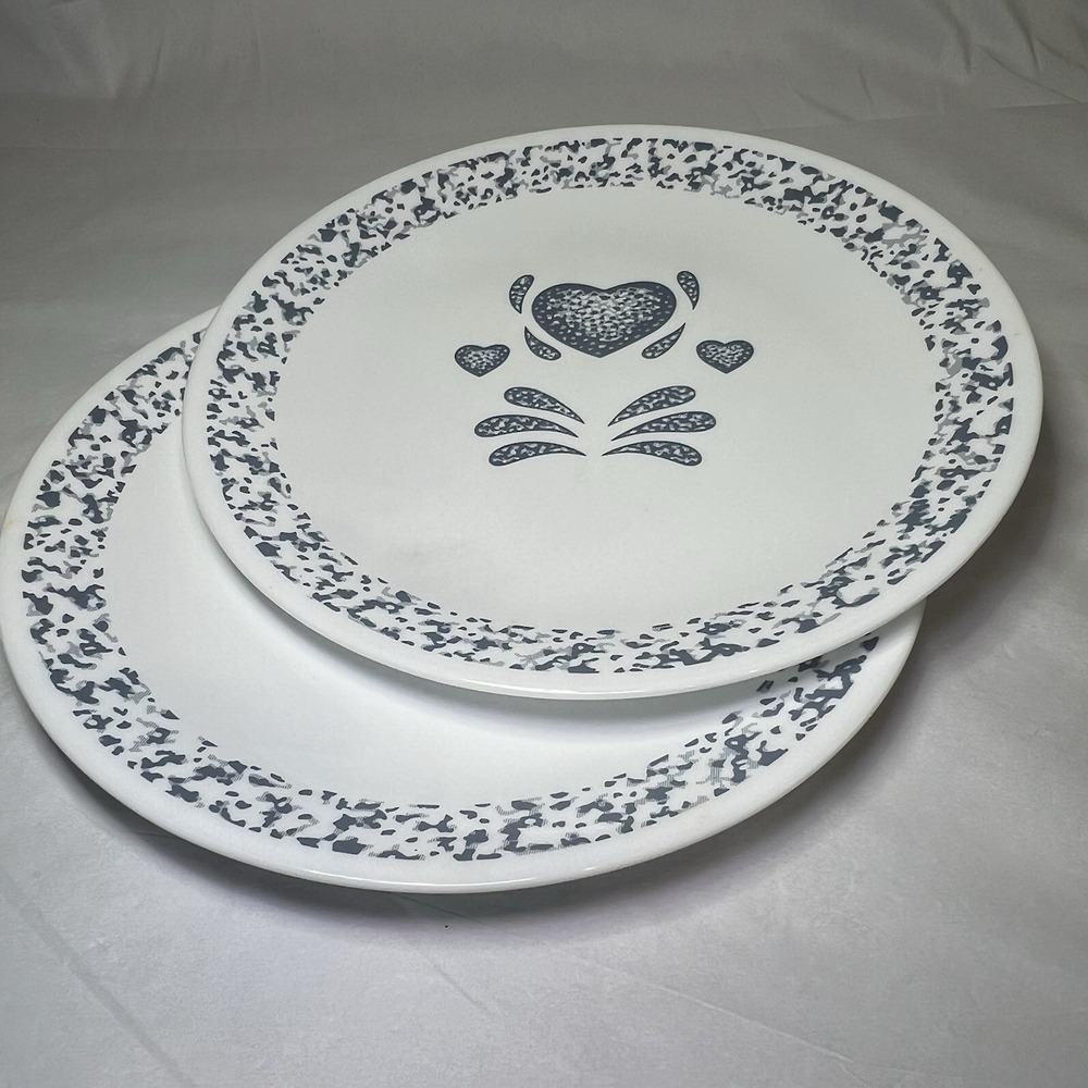 Corelle Set Of 2 Blue Hearts 10" Dinner Plates Salad Dessert‎ U.S.A. Glossy